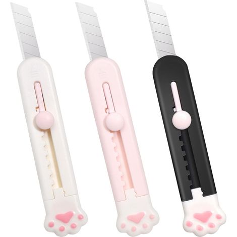 Joli cutter rétractable, 3 lames utilitaires, coupe-carton tranchant, idéal pour Noël, mécanisme fluide, parfait pour le bureau et la maison. (1/5)
