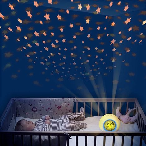 Réveil Numérique Enfant - Veilleuse LED Avec Projection Étoiles - Affichage Heure Date Température - Alimentation Piles AAA - Pour Chambre Enfant
