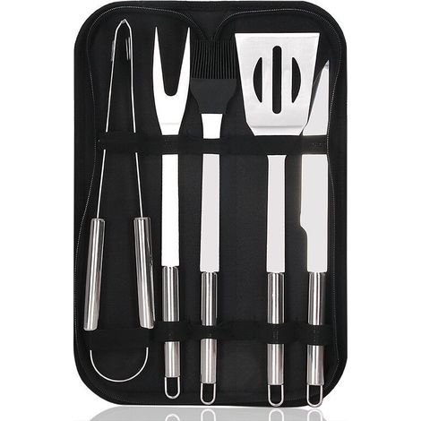 Lot de 5 accessoires de barbecue multifonction en acier inoxydable dans un étui pour pique-nique, camping, fumer, griller