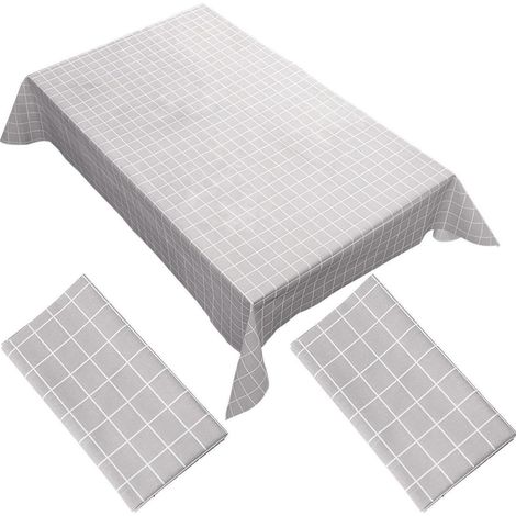 Set de 2 nappes en PVC 137x183cm imperméables lavables gris à carreaux