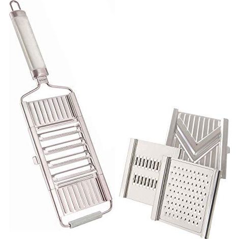 s 4 in 1 Kitchen Mandolin, Multifunctional Vegetable Cutter with 3 Extra Inserts, 1 Pusher, for Grating, Slicing, Julienne Slicing, Fruits and Vegetables (1/5)