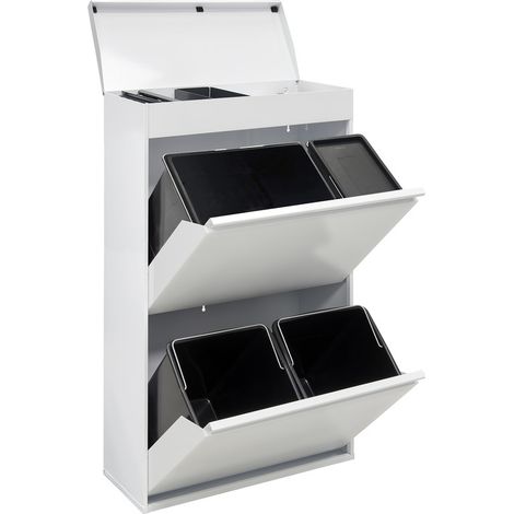 ARREGUI Top Cubo de Basura y Reciclaje de 4 Compartimentos con Cajón Superior, 23+11+17+17 L (68 L), con Cubetas para Envases y Orgánico, Contenedores de Reciclaje de Cocina, blanco CR621-B2 (1/5)