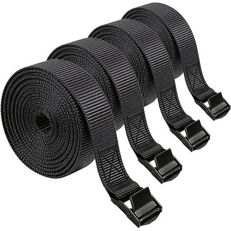 Lot de 4 sangles de tension – 25 mm x 2 m – Acier carbone – Bagages, camions, remorques, motos (1/5)