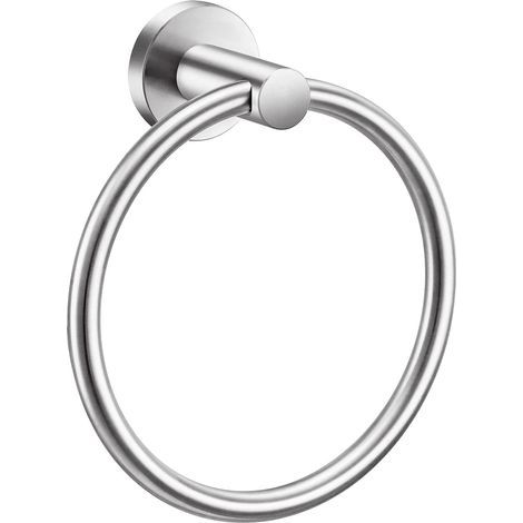 Anillo para toallas cromado - Toallero de pared para baño - Toallero redondo sencillo para baño - Toallero de acero inoxidable para baño (acabado lijado) (1/5)