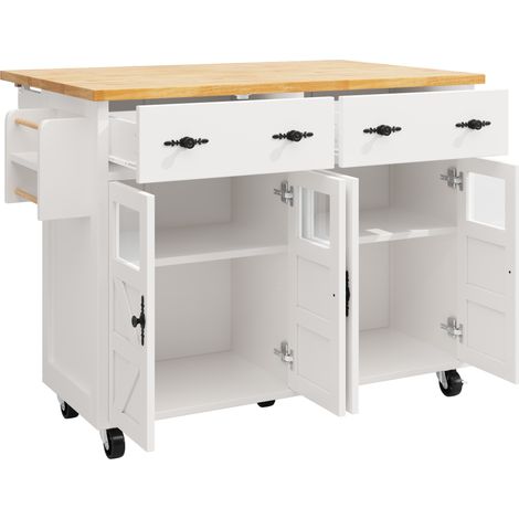 Isla de cocina móvil blanca de MDF con ruedas con freno y estantes regulables MODENUIT (1/5)