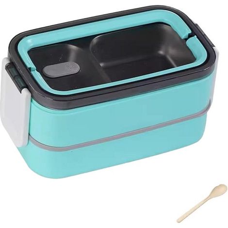 Fiambrera Bento de doble capa (1400 ml)，Acero inoxidable，Incluye juego de cubiertos，Ideal para el desayuno，Fácil de transportar (1/5)