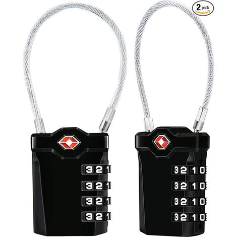 Cadenas de voyage TSA, lot de 2, cadenas à combinaison à 4 chiffres avec câble flexible de 14 cm pour valise, sac à dos, armoire d'école ou de salle de sport, etc. (Noir) (1/5)