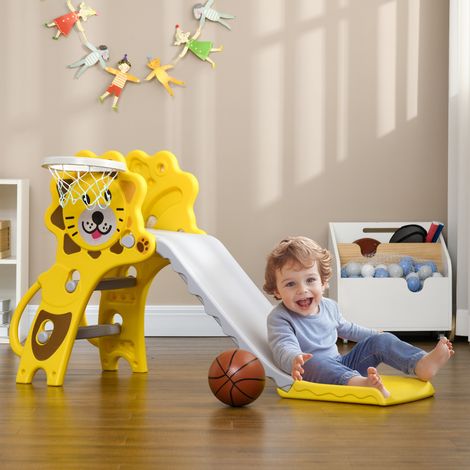 Extérieur Toboggan pour enfants intérieur extérieur avec panier de basket pour les de 18 à 36 mois - jaune gris
