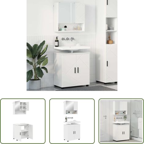 Badezimmermöbel mit Tür - Badezimmermöbel-Set mit Tür 2 pcs Weiß Holzwerkstoff & Metall (1/5)