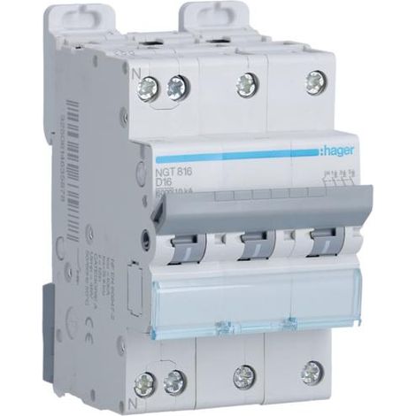 Disjoncteur 3P+N 6-10kA courbe D - 16A 3 modules - Hager (1/5)