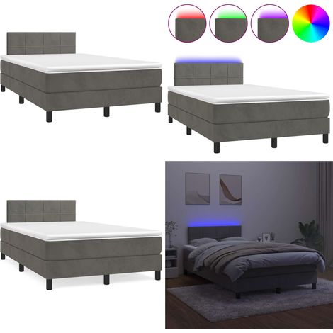 Sommier à lattes de lit avec matelas LED gris foncé 120x190 cm - Lit Plateforme - Lit Capitonné - Lit Design - Lit Velours - Lit Avec Éclairage Led - Home & Living (1/5)
