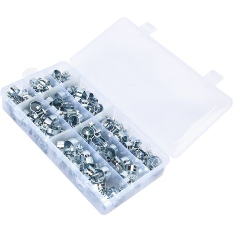 Kit d'assortiment de 135 mini colliers de serrage pour tuyau d'arrosage en acier au carbone de 8 à 18 mm. (1/5)