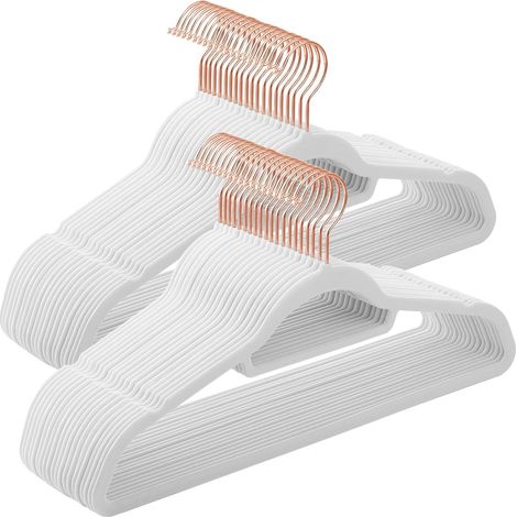 Songmics – Cintre en velours antiglisse – Lot de 50 – Crochets pivotants 360° – Épaisseur 0,6 cm – Longueur 43,5 cm – Blanc et rose gold – CRF021W02