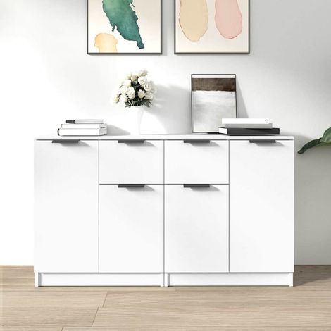 Lot de 2 Buffets Bahut Meubles de rangement Commode Blanc 60x30x70 cm Bois d'ingénierie BV998039 - BonneVie (1/5)