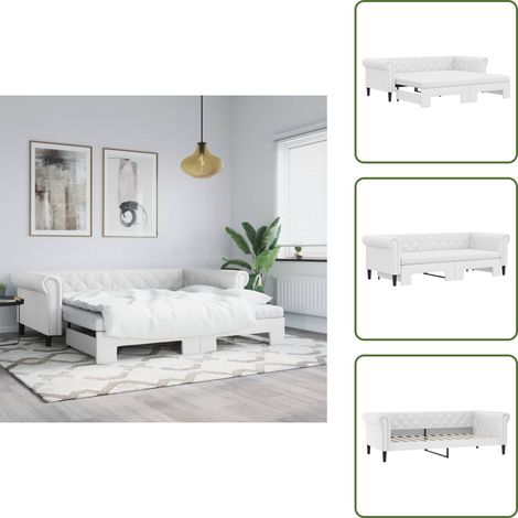 The Living Store Tagesbett Ausziehbar mit Matratzen Weiß 90x200 cm Kunstleder - Schlafsofa (1/5)
