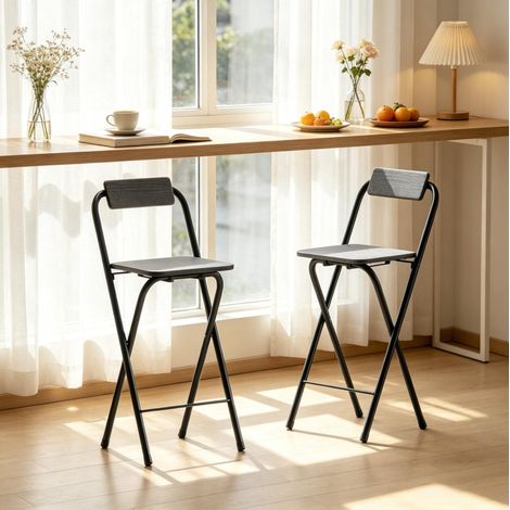 Set di 2 sgabelli da bar pieghevoli 87 cm in MDF e acciaio nero con schienale - CHICFURN (1/5)