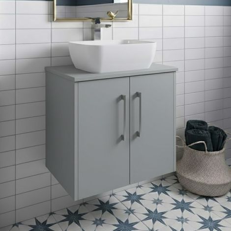Hudson Reed Juno Wall Hung 2-Door Vanity Unit with Worktop 600mm Wide - Coastal Grey (1/5)