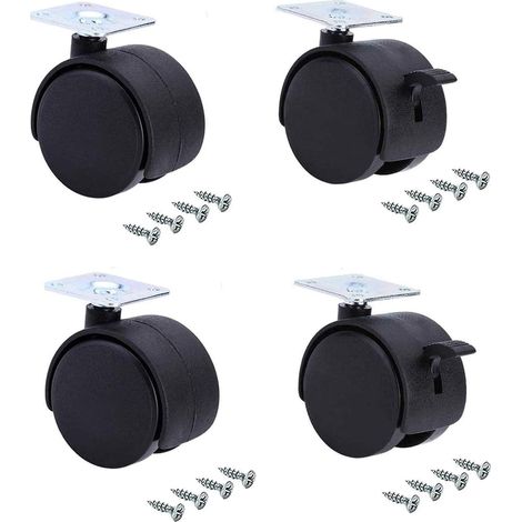 kippen 1612X2 - SET DI 4 RUOTE GEMELLATE DA MM.50 CON PIASTRA GIREVOLE (2 CON FRENO + 2 SENZA) (1/4)