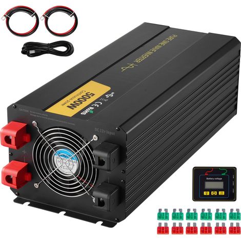 Onduleur à onde sinusoïdale pure 5000W, convertisseur 12V/230V avec écran LCD, port USB et télécommande. Idéal pour camping-car, camion, système solaire et voyage. (1/5)