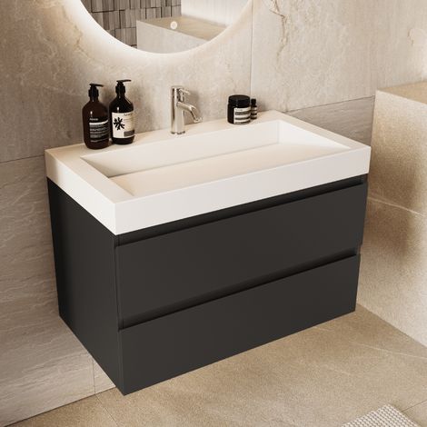 LOMAZOO Ensemble meuble de salle de bain Zarivo 80 cm - Noir mat (1/5)
