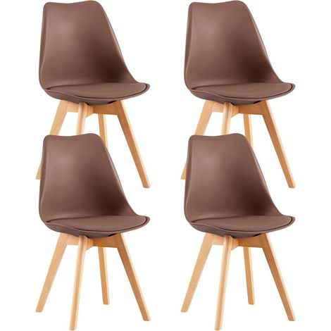 4er Set Esszimmerstühle mit Massivholzbeinen, skandinavisches Design, PU-Leder, schokoladenbraun (1/5)