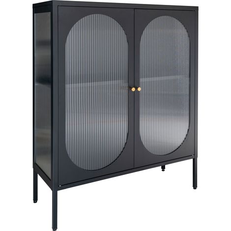 Adelaide Vitrinenschrank niedrig 2 Glastüren schwarz.