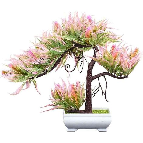 MUMU Vibrant Color Antique Potted Ornament Micro Landscape Simulation Torch Tree Bonsai Plant for Garden Pink (1/4)
