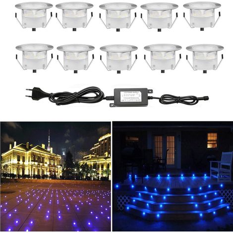 10 Spot LED Eclairage Extérieur Encastrable Sol Terrasse Bois,45mm Spots Encastré Extérieur Fait en IP67 DC12V 1W Avec Alimentation EU Pour Jardin Escalier Patio RGB (1/5)
