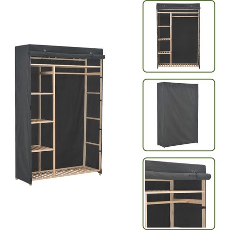 The Living Store Garde-robe Gris 110 x 40 x 170 cm Tissu - Armoire Tissu - Placard Tissu - Rangement Vêtement - Organisation Vestimentaire - Dressing Compact (1/5)