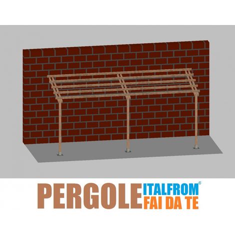 Pergola da Giardino Addossata in Legno di Pino Impregnato - mt 2 X 6 x 2,5h - con Supporti a Tassellare (1/4)