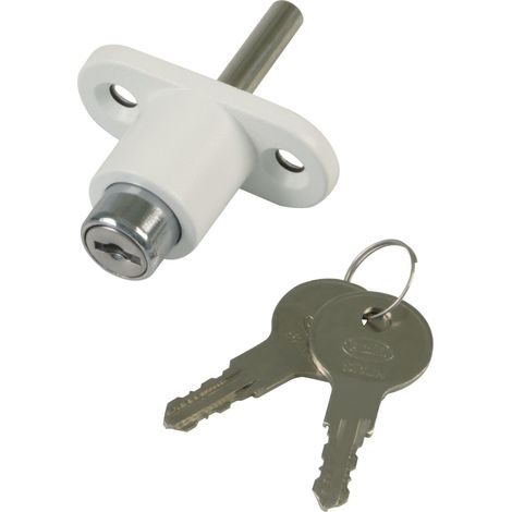 Serrure de sécurité pour fenêtres coulissantes Mod.45 Fermeture à glissière avec 2 clés + tirefonds pour l'installation En acier finition blanche Dimensions : 53 x 23 mm (1/5)