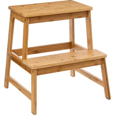 5Five Simply Smart – Marchepied 2 marches en bambou – Charge max 150 kg – Dimensions 43x43x47 cm – Non pliable pour accès facile aux étagères