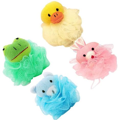 Lot de 4 éponges de bain pour enfants - Boule douce avec jouet et filet - Sachets de savon à motifs variés - Douche (1/5)