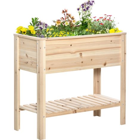 Hochbeet auf Massivholzbeinen mit Lattenrost, integriertem Bewässerungssystem und Geotextil, Maße 90x40x81 cm, Hochbeet für Gemüse, geeignet für Balkon oder Terrasse.