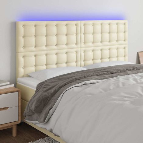 Tête de lit LED crème réglable en similicuir 160 x 5 x 118/128 cm, 2 bandes - PANGIVO (1/5)