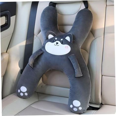 Almohada de coche para niños, suave almohada de asiento de coche en forma de H para niños con cinturón ajustable y soporte de mano para dormir a larga distancia, uso en interiores (1/5)