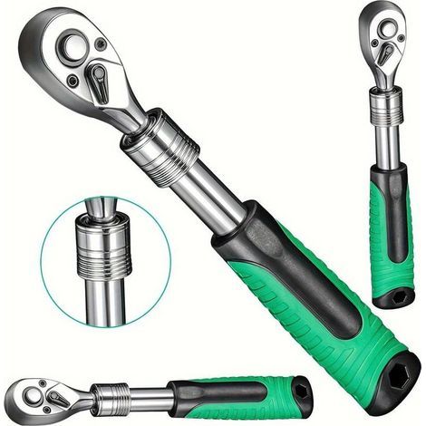Jeu de clés à cliquet avec entraînement 1/4 pouce, poignée extensible, clé à 72 dents, fonction de dégagement rapide et réversible. (1/5)