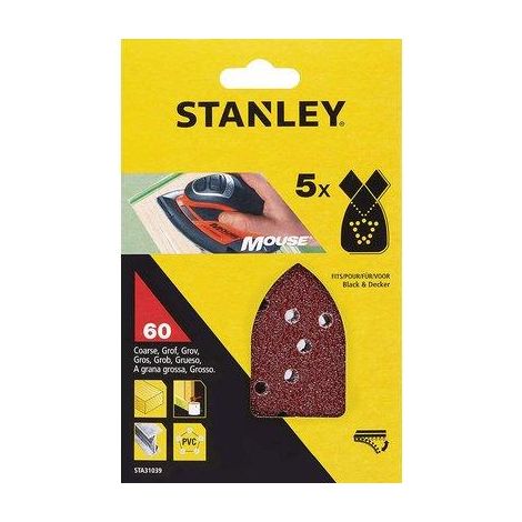 CARTA ABRASIVA VELCRATA MOUSE BD STANLEY - GRANA  60 STA31039-XJ CF=PZ 5- 5 confezioni
