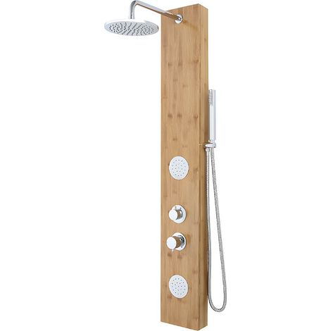Vente-Unique – Colonne de douche hydromassante en bambou 140 cm – 44 micro-jets pluie tropicale – Pression 150000 à 500000 PA – Installation facile (1/4)