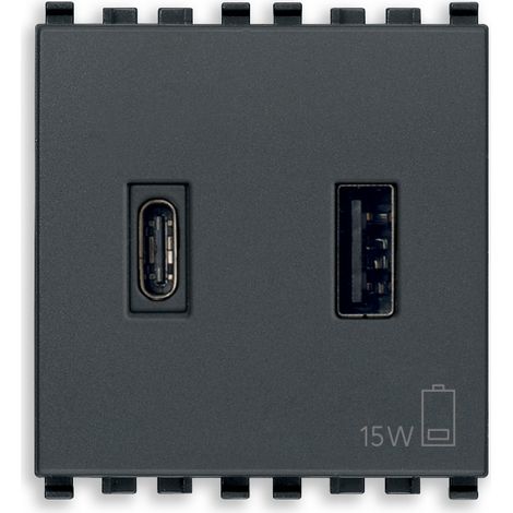 VIMAR - 20295.AC Alimentation USB A+C 15 W 3 A 5 V 2 m grise