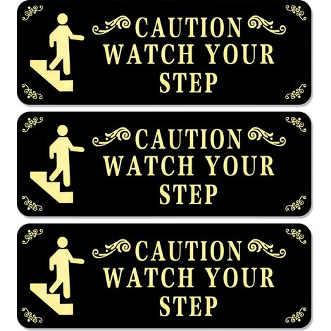 3pcs Panneau Attention a la Marche, 7,6 x 22,8 cm Noir Watch Your Step Signe Panneaux Avertissement Escalier Acrylique Auto-Adhésive pour Restaurants Affaires, Bureaux (1/5)