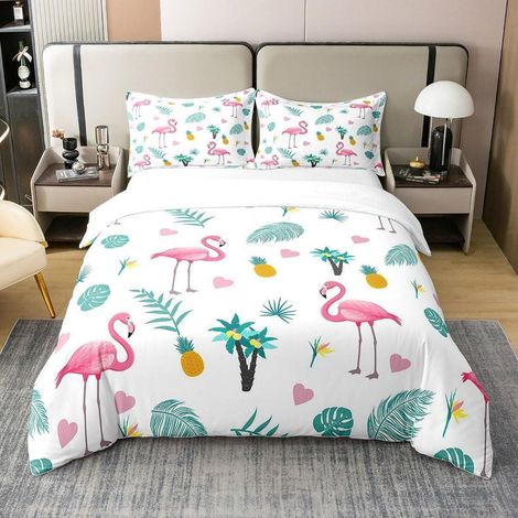 Bettwäsche-Set 220x240cm 100% Baumwolle mit 2 Kissenbezügen 80x80cm, tropisch Flamingo-Design