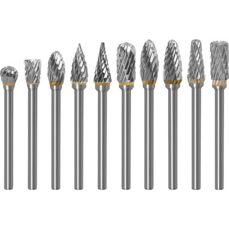 Lntyq Jeu de Fraises Rotatives Acier Carbure de Tungstène Double Tranchant pour Outil rotatif, 10 stuks 1/8 inch schacht past roterende tool voor houtbewerking snijwerk, metalen polijsten, graveren, b (1/5)