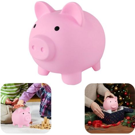 Tirelire cochon 15 x 16 cm - pot à pièces incassable et renforcé à grande capacité, rose (1/5)