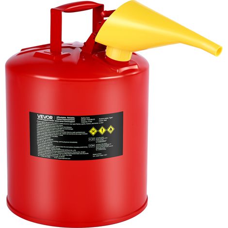 VEVOR Bidón de Seguridad de 19 L Tipo I con Parallamas, Tapa de Cierre Automático y Embudo de Polietileno, Asa Ergonómica, para Almacenamiento de Materiales Inflamables, Color Rojo, 295 x 425 mm (1/5)
