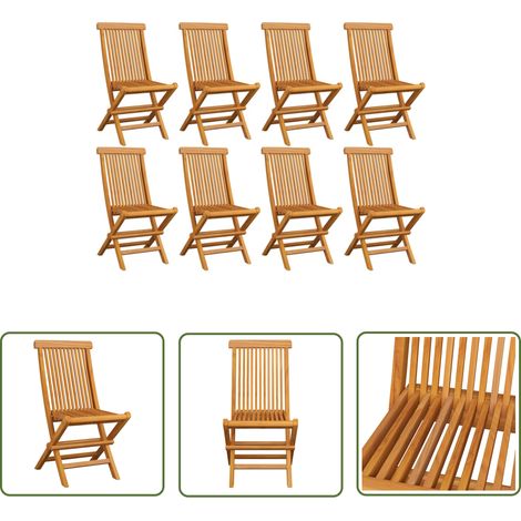 The Living Store Chaises de jardin pliables lot de 8 Bois de teck massif - Chaise De Jardin - Chaise Pliable - Mobilier De Jardin - Teck Massif - Chaise Extérieure (1/5)