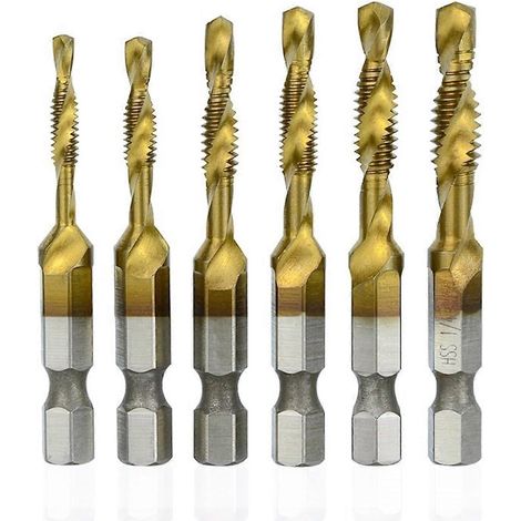 Sechskantschaft-Gewindebohrer-Set aus Schnellarbeitsstahl (6-teilig), Standard-Gewindebohrer und -Bohrer 6-32 NC und 1/4-20 NC, Werkzeugmaschinen und Handwerkzeuge. (1/2)