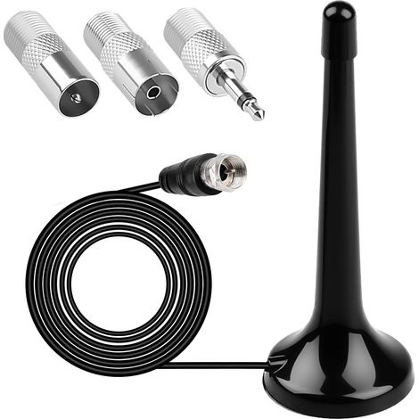 Antena de TV interior con base magnética, cable de 3 metros, antena telescópica de radio FM/DAB de 75 ohmios para el hogar, antena FM para HiFi, sintonizador FM, radio, receptor estéreo, audio/vídeo A