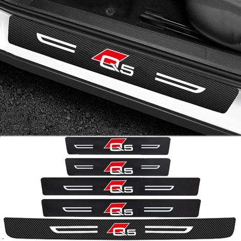 (5 pièces) Pour Audi Q5 : Seuils de porte en cuir et fibre de carbone,protections anti-rayures,autocollants de protection pour pare-chocs arrière et coffre (1/3)