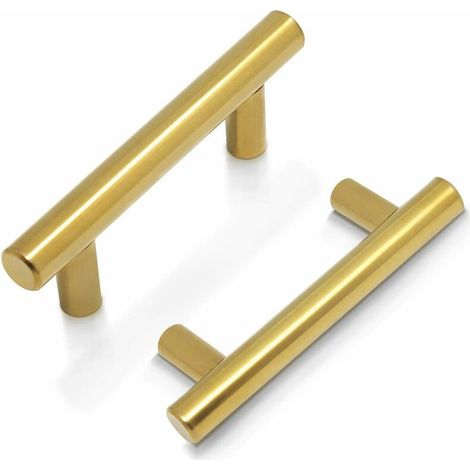 Cabinet Handle Brass - door bar T-shaped door knobs for kitchen furniture, stainless steel - 9 sizes: 50mm, 64mm, 76mm, 96mm, 128mm, 160mm, 192mm, 224mm, 256 mm-A （1pc） (1/5)